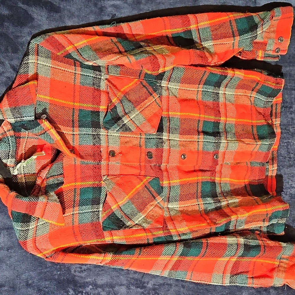 Vintage Plaid Flannel Shirt - Red and Green. As Is Hole In Armpit